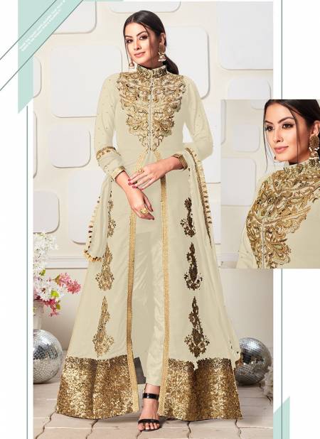 Cream Colour SENHORA NAM SHABANA Koti concept Faux Georgette with embroidery work Festive Wear Salwar Suit Collection 8007